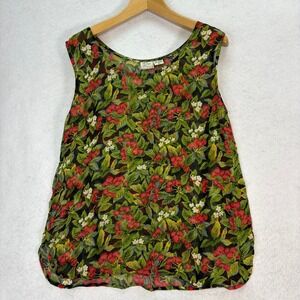 Vintage Cherry Print Sheer Rayon Tank Top Womens L Cherrycore Garden Fruit Retro